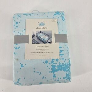 Cloud Island Blue Splatter Crib Fitted Sheet 100% Cotton 28x52 OEKO-TEX New